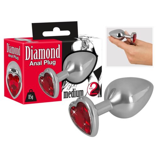 You2Toys - Diamond - 85g-os alumínium anál plug (ezüst-piros)